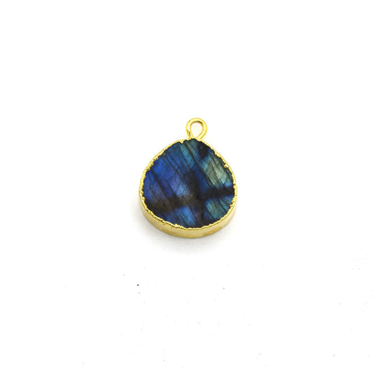 14mm x 15mm Gold Plated Flat Teardrop/Heart Shaped Iridescent Blue/Green Labradorite Pendant