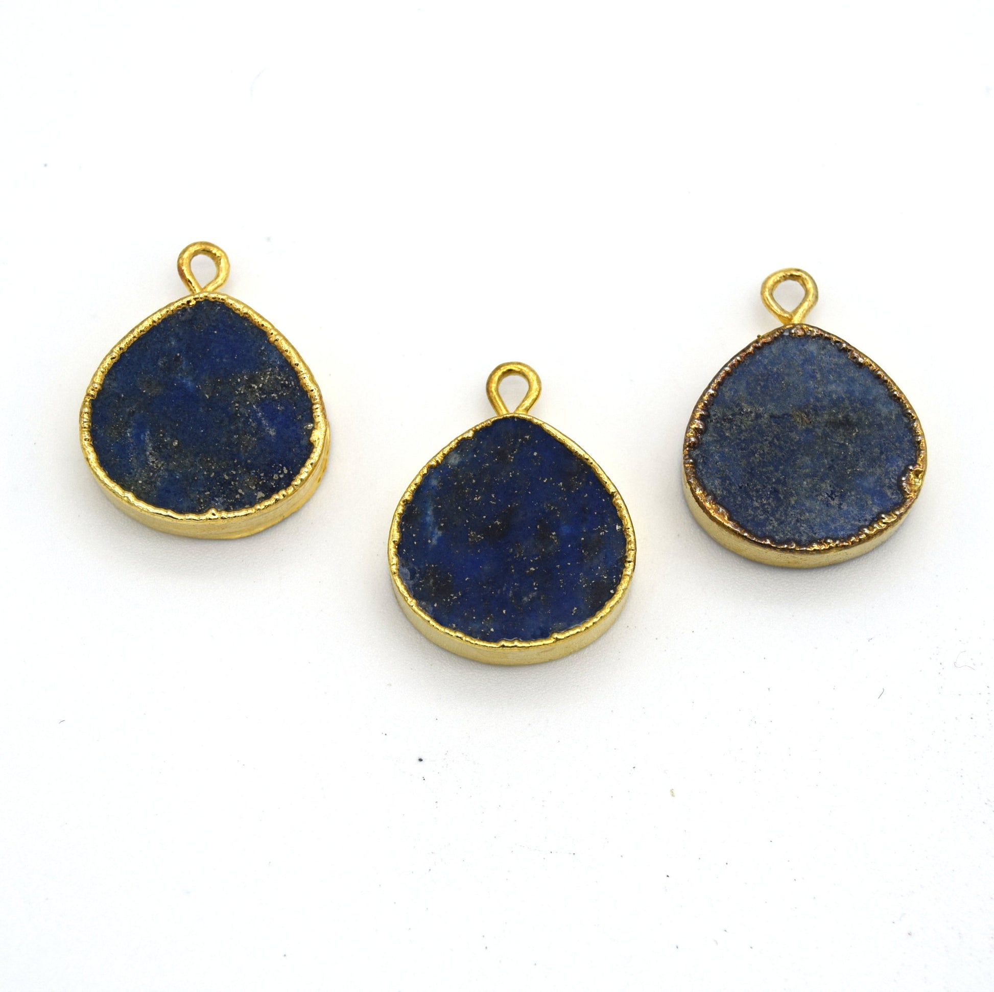 14mm x 15mm Gold Plated Flat Teardrop/Heart Shaped Mixed Blue/Green Lapis Lazuli Pendant