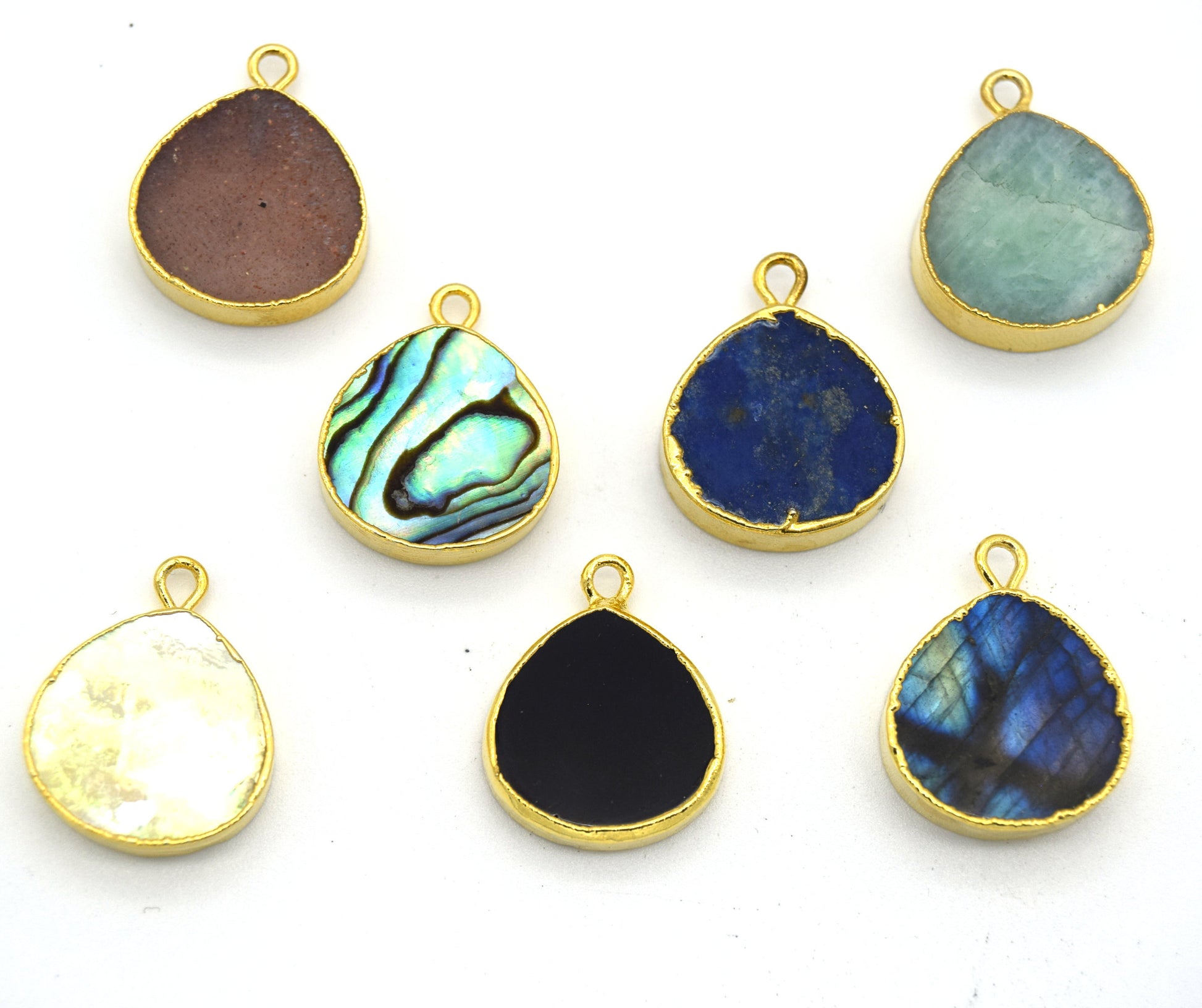 14mm x 15mm Gold Plated Flat Teardrop/Heart Shaped Mixed Blue/Green Lapis Lazuli Pendant
