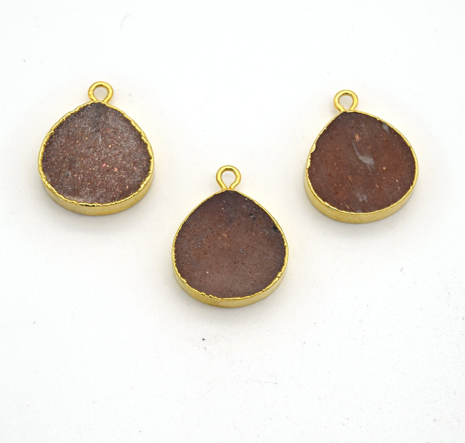 14mm x 15mm Gold Plated Flat Teardrop/Heart Shaped Peach Moonstone Pendant - Sold Individually