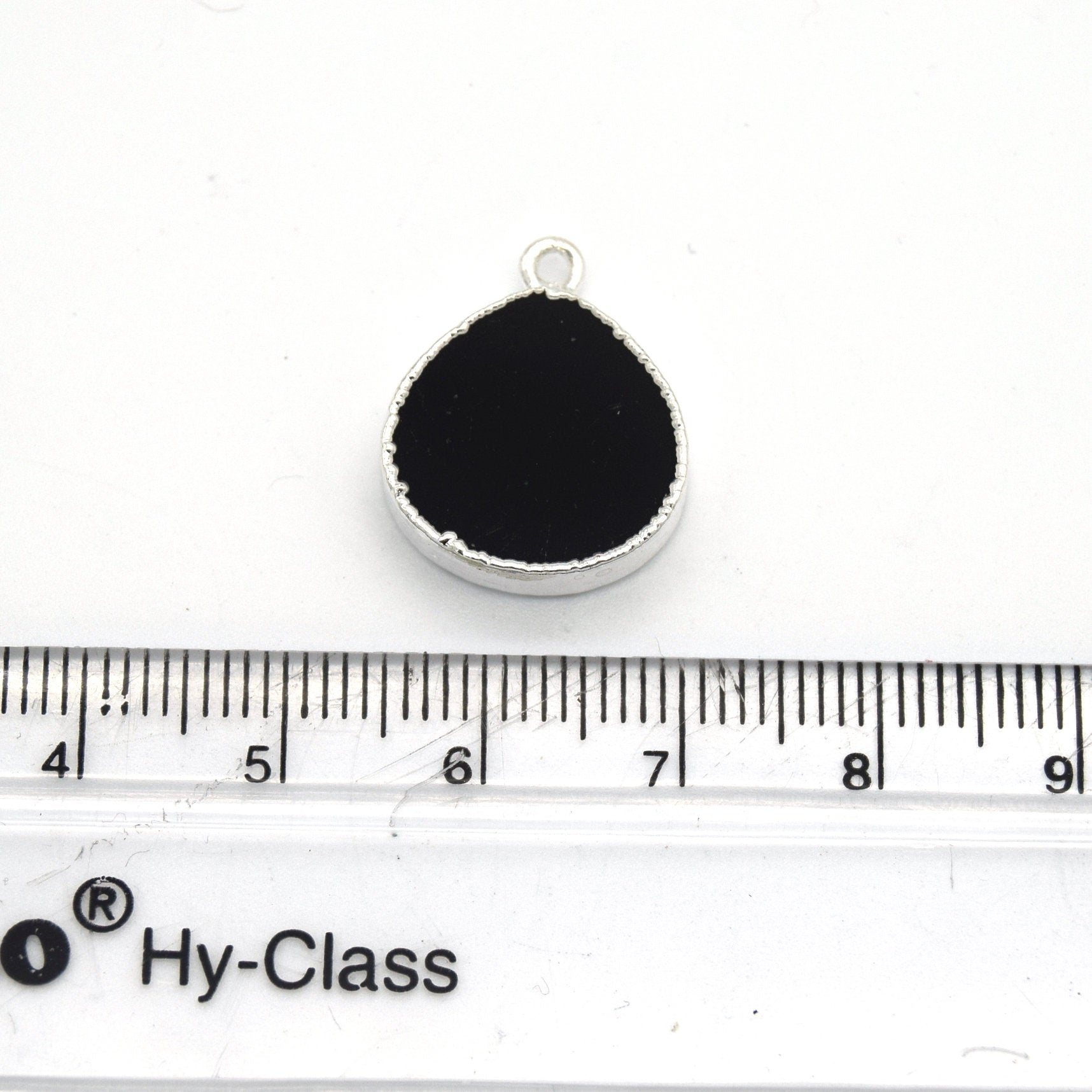 14mm x 15mm Silver Plated Flat Teardrop/Heart Shaped Black Onyx Pendants - Sold Individually