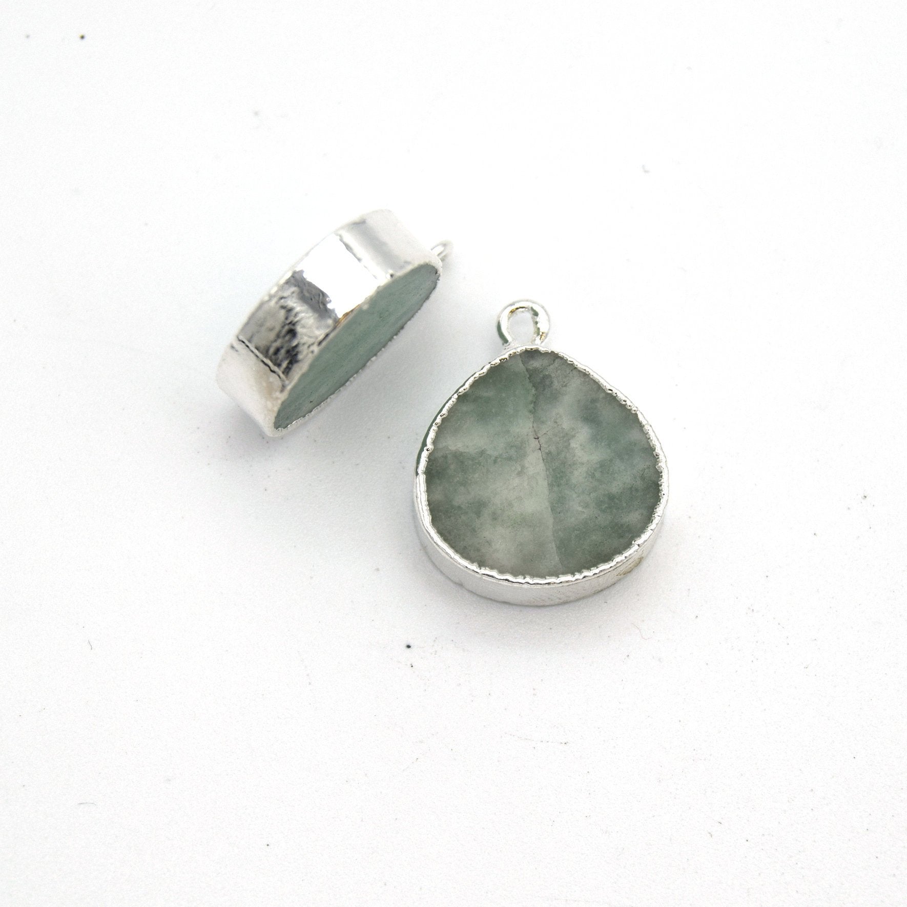 14mm x 15mm Silver Plated Flat Teardrop/Heart Shaped Pale Pastel Green Amazonite Pendant