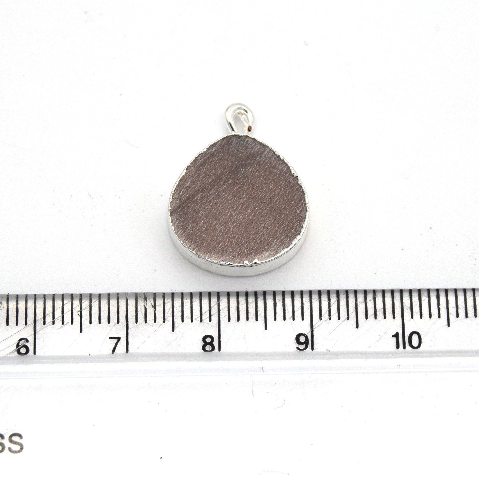 14mm x 15mm Silver Plated Flat Teardrop/Heart Shaped Peach Moonstone Pendant - Sold Individually