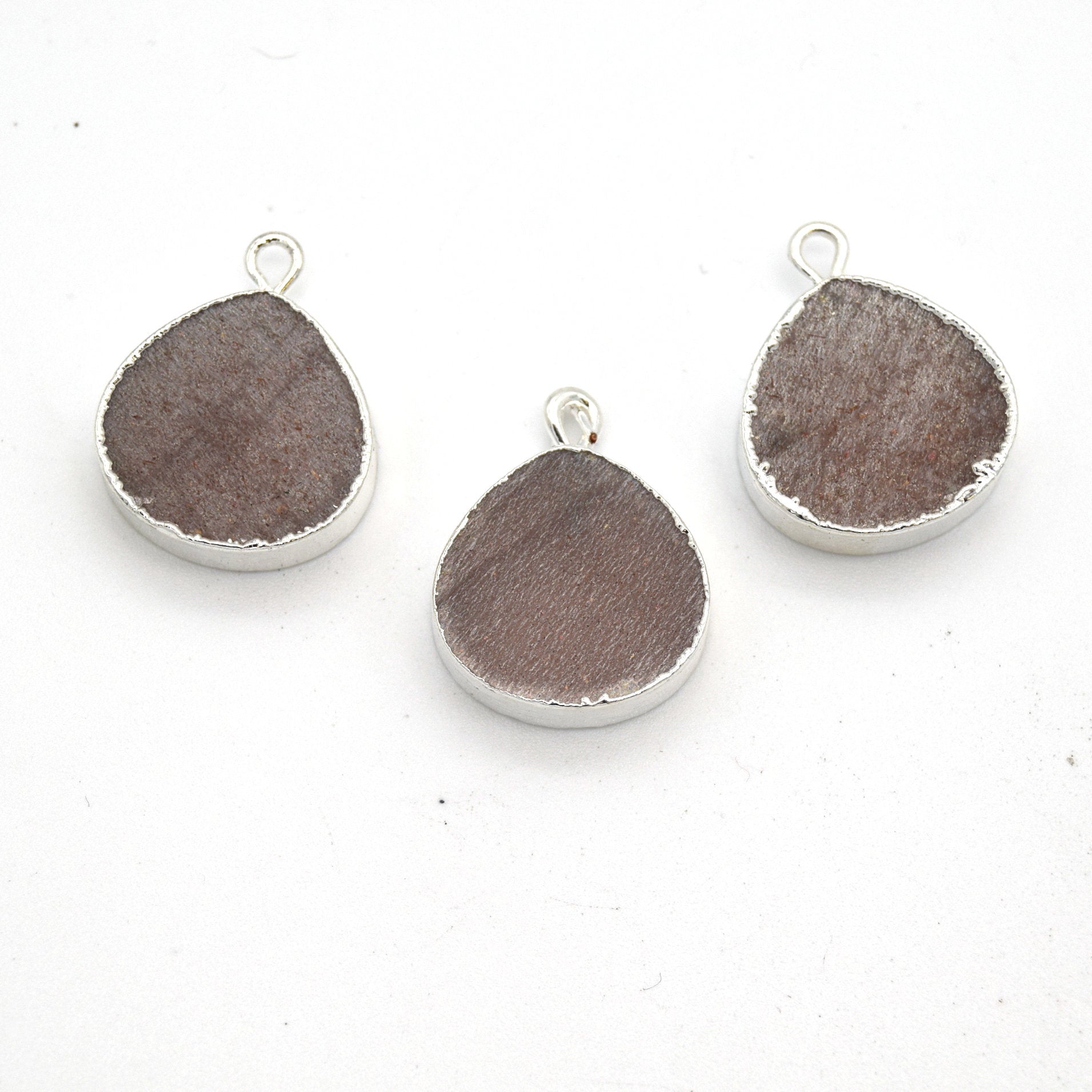 14mm x 15mm Silver Plated Flat Teardrop/Heart Shaped Peach Moonstone Pendant - Sold Individually