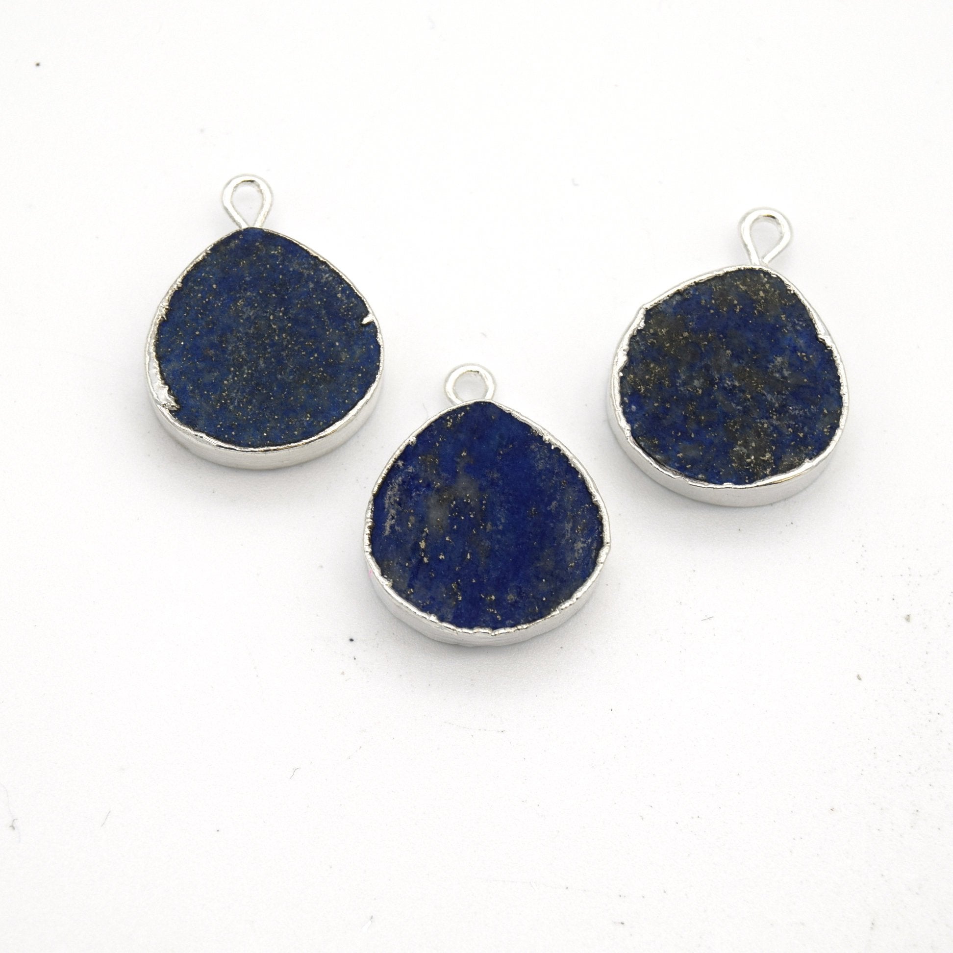 14mm x 15mm Silver Plated Flat Teardrop/Heart Shaped Mixed Blue/Green Lapis Lazuli Pendant