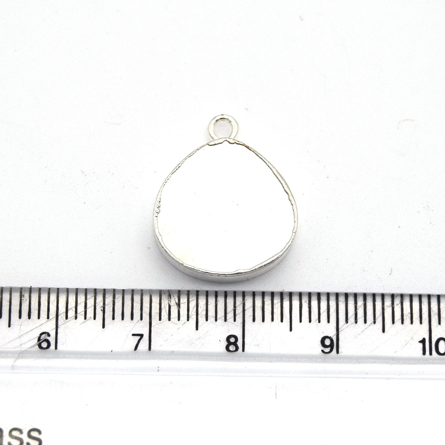 14mm x 15mm Silver Plated Flat Teardrop/Heart Shaped Iridescent White Abalone Pendant