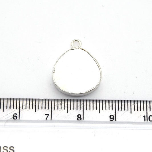 14mm x 15mm Silver Plated Flat Teardrop/Heart Shaped Iridescent White Abalone Pendant