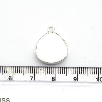 14mm x 15mm Silver Plated Flat Teardrop/Heart Shaped Iridescent White Abalone Pendant
