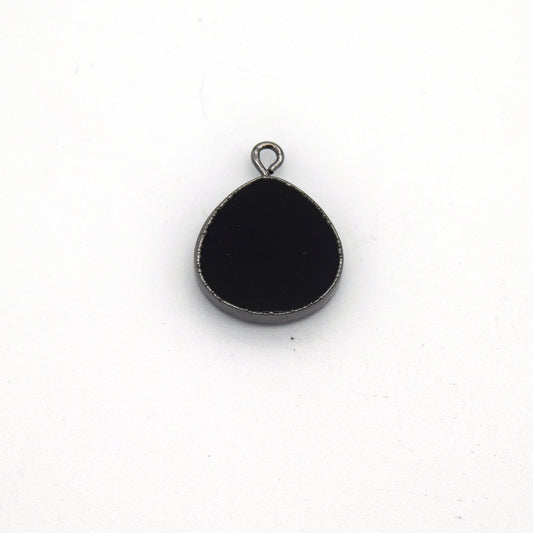 14mm x 15mm Gunmetal Plated Flat Teardrop/Heart Shaped Black Onyx Pendants - Sold Individually