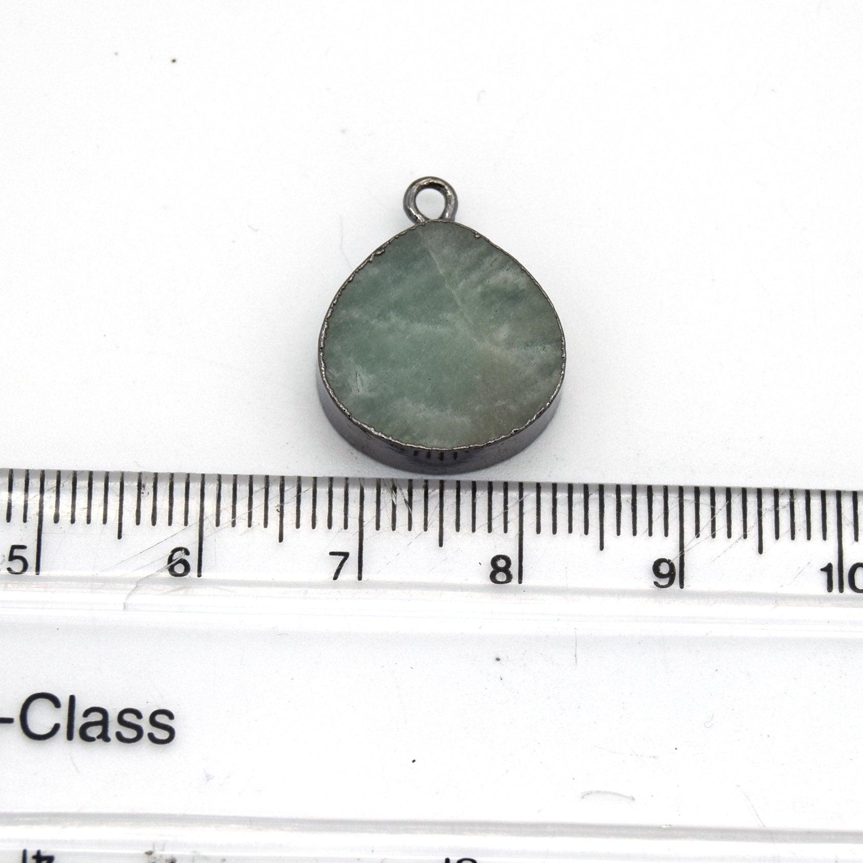 14mm x 15mm Gunmetal Plated Flat Teardrop/Heart Shaped Pale Pastel Green Amazonite Pendant