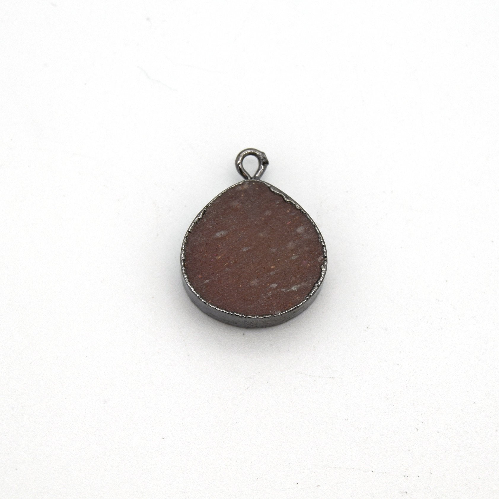 14mm x 15mm Gunmetal Plated Flat Teardrop/Heart Shaped Peach Moonstone Pendant - Sold Individually