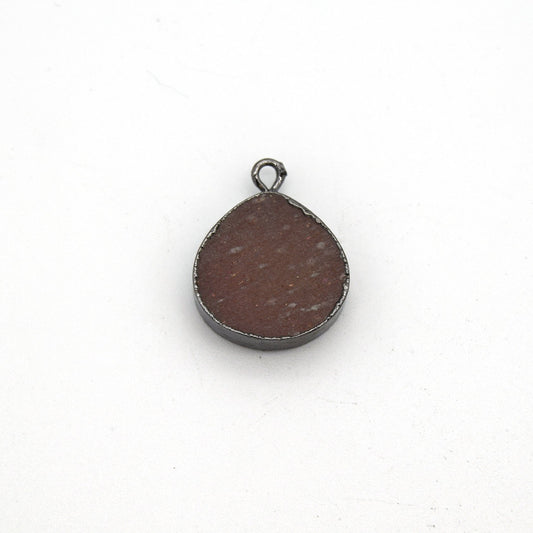 14mm x 15mm Gunmetal Plated Flat Teardrop/Heart Shaped Peach Moonstone Pendant - Sold Individually