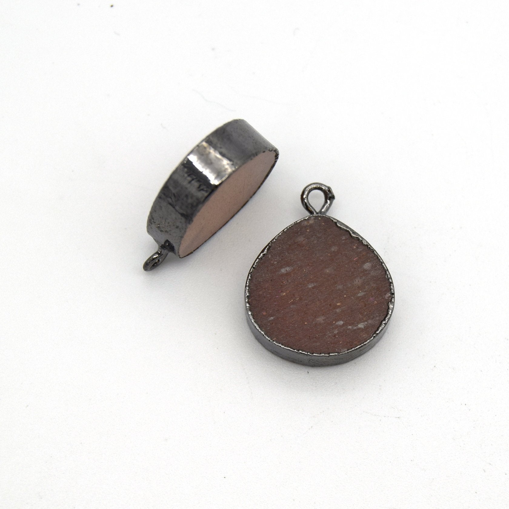 14mm x 15mm Gunmetal Plated Flat Teardrop/Heart Shaped Peach Moonstone Pendant - Sold Individually