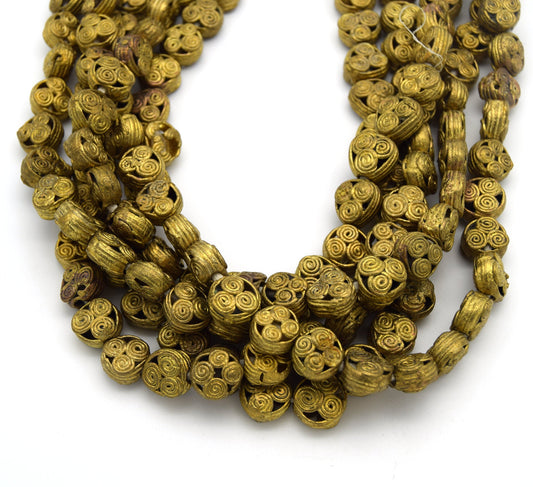 13mm x 13mm African Brass Articulated Triangle Shaped Beads - (Approx. 22" Strand, ~35 Beads)