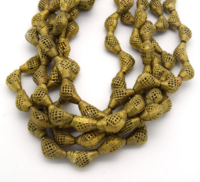25mm x 15mm African Brass Articulated Round Triangular Shaped Beads - (Approx. 24" Strand ~20 Beads)