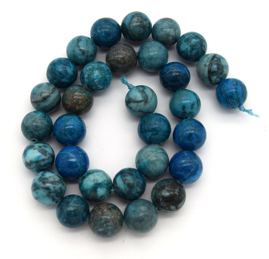 12mm Smooth Round/Ball Shaped Mixed Blue Crazy Lace Agate Beads - (Approx. 15" Strand ~31 Beads)