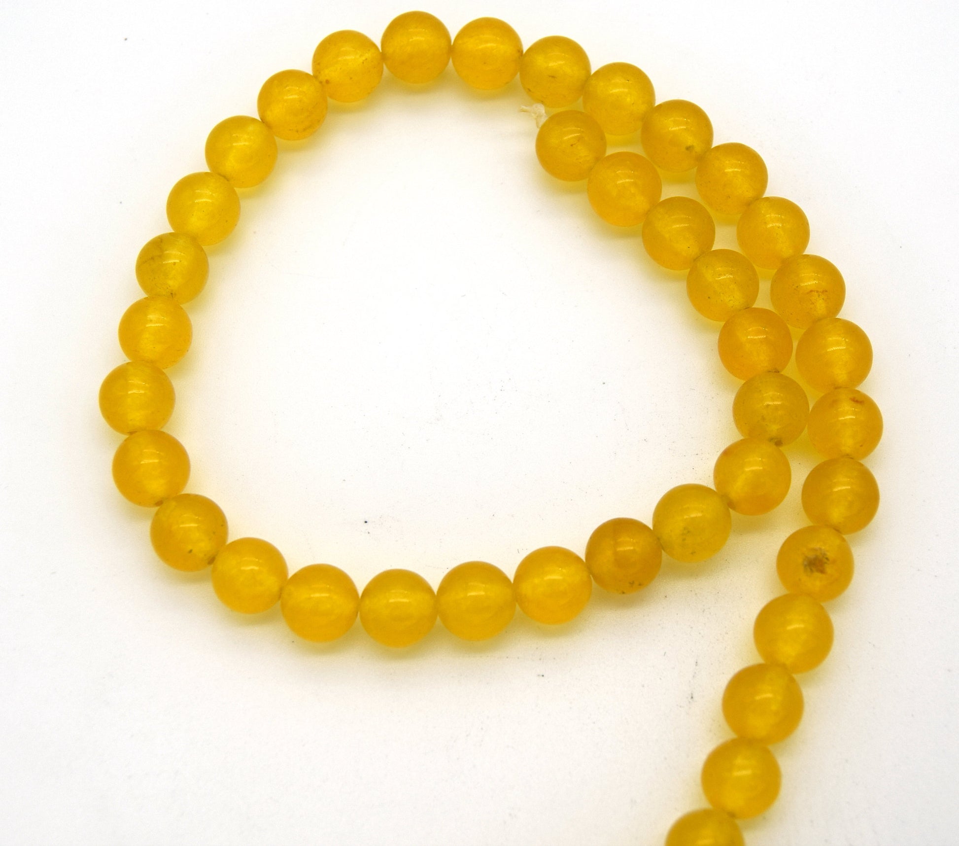 8mm Glossy Dyed Deep Yellow Natural Jade Round/Ball Shaped Beads - (Approx. 14" Strand ~42 Beads)