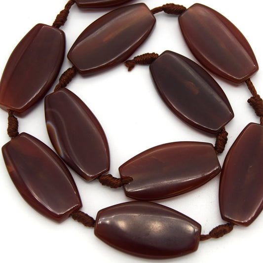 33mm x 16mm Natural Red/Brown Banded Agate Flat Edged Oval Beads (Approx. 15.5" Strand ~10 Beads)