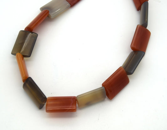 20mm x 15mm Smooth Red Orange/Gray Banded Agate Rectangular Beads - (Approx. 15" Strand ~19 Beads)