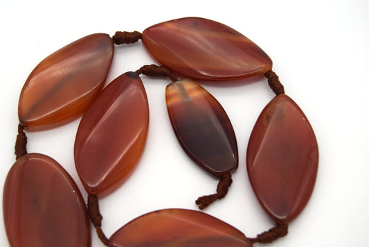 40mm x 20mm Natural Burnt Orange Agate Wavy Oval/Eye Shaped Beads - (Approx. 15" Strand ~8 Beads)