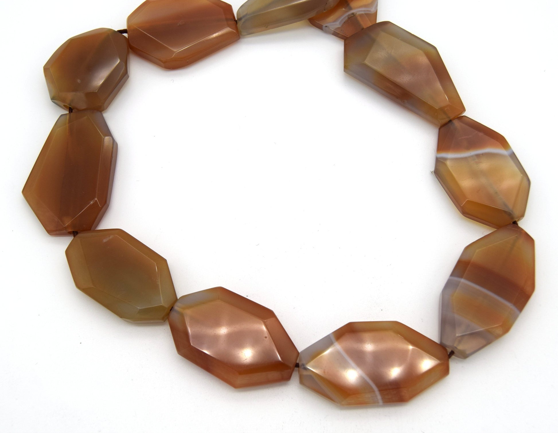 45mm x 24mm Natural Orange/Cream Banded Agate Faceted Nugget Beads (Approx. 16.5" Strand ~11 Beads)