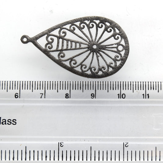 25mm x 40mm Gunmetal Plated Open Radiating Swirl Cut-Out Teardrop Shaped Components - Packs of 10
