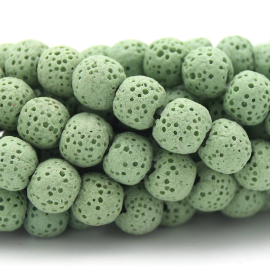 Light Green Round Lava Diffuser Beads in Various Sizes (6mm, 8mm, 10mm, 12mm, 14mm, 16mm, 18mm).