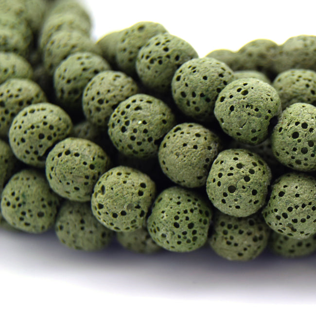 Lava Beads | Olive Green Round Diffuser Beads - 6mm 8mm 10mm 12mm 14mm 16mm 18mm Available