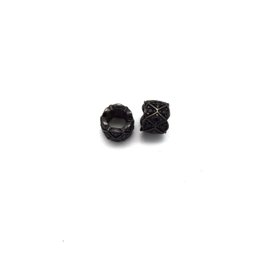 7mm x 7mm Gunmetal Plated Black CZ Cubic Zirconia Inlaid Circle/Ring Shaped Bead with 4mm Holes