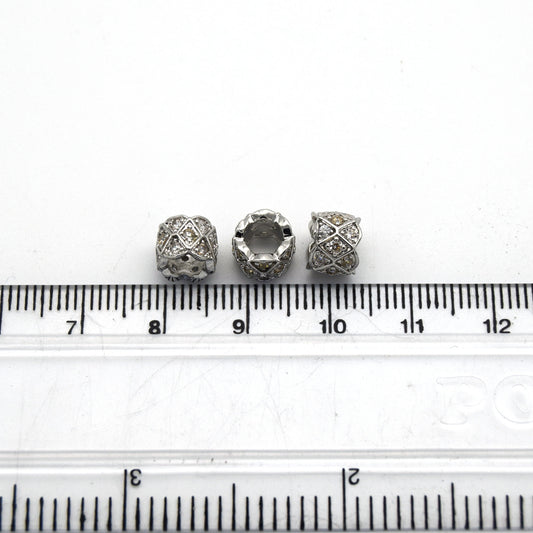 7mm x 7mm Silver Plated CZ Cubic Zirconia Inlaid Circle/Ring Shaped Bead with 4mm Holes