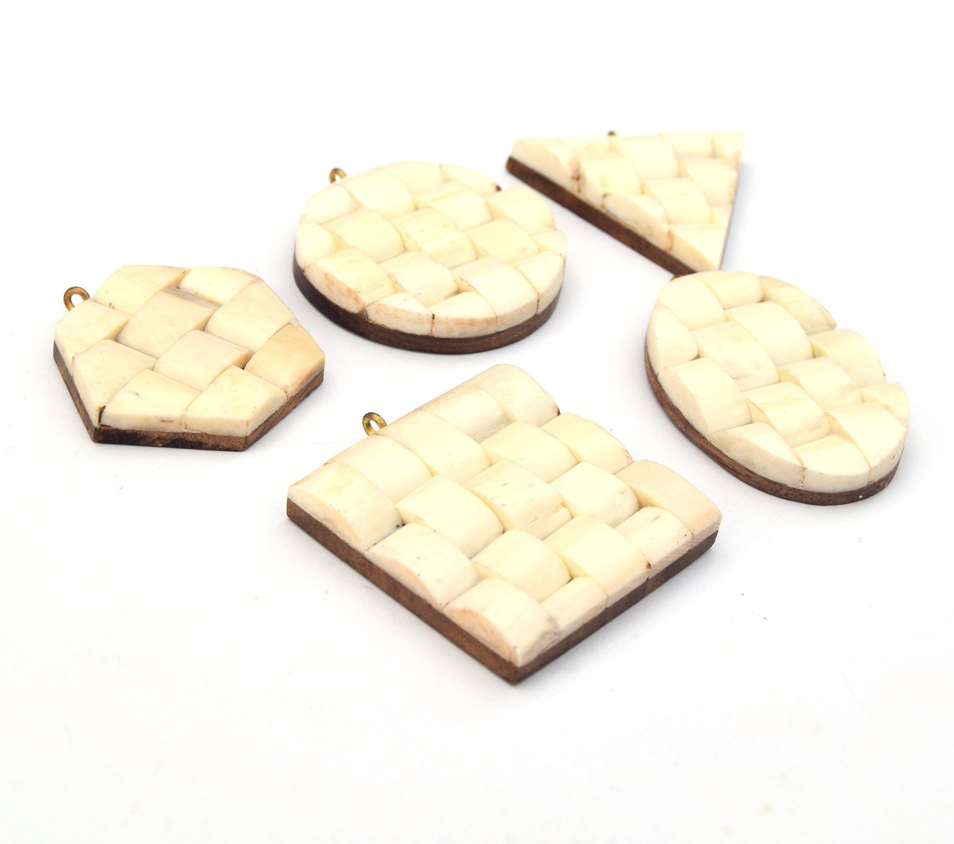 Bone Pendant | White Basket Weave Bone Pendants | 5 Shapes Available - Sold individually