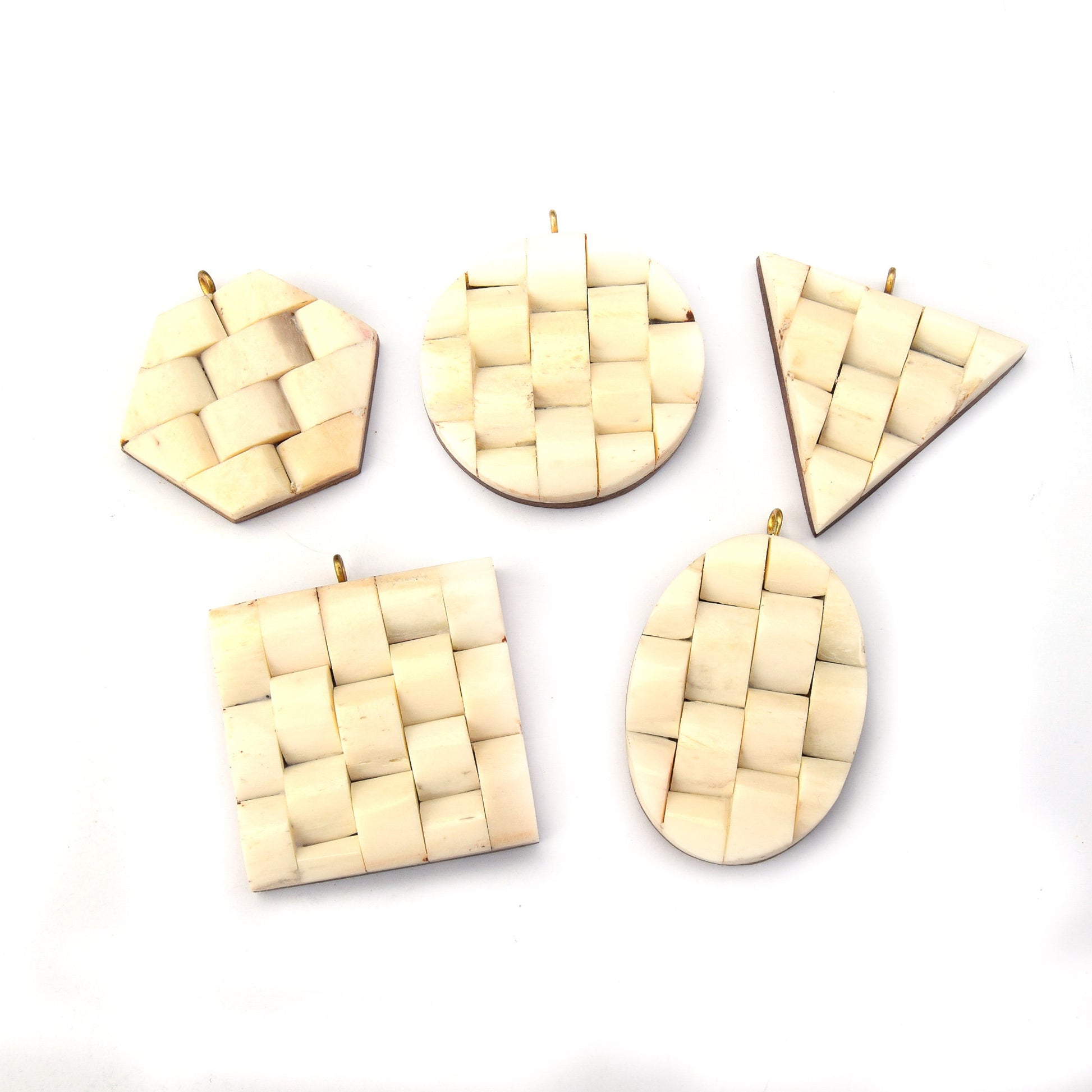 Bone Pendant | White Basket Weave Bone Pendants | 5 Shapes Available - Sold individually