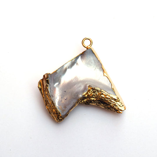 47mm x 40mm OOAK Gold Electroplated Mother of Pearl Freeform Shaped Focal Pendant