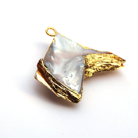 47mm x 40mm OOAK Gold Electroplated Mother of Pearl Freeform Shaped Focal Pendant