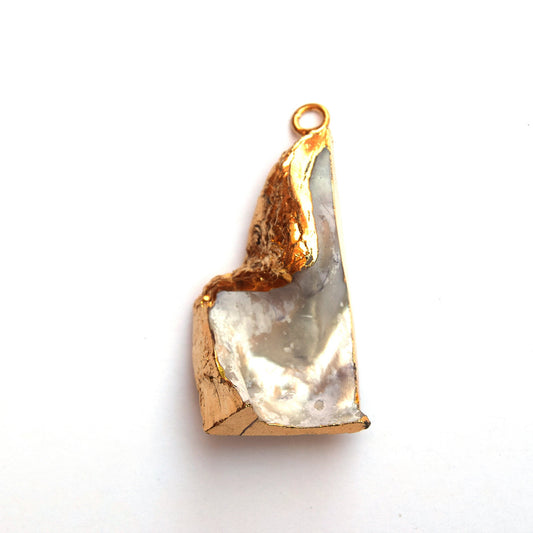 23mm x 42mm OOAK Gold Electroplated Mother of Pearl Freeform Shaped Focal Pendant
