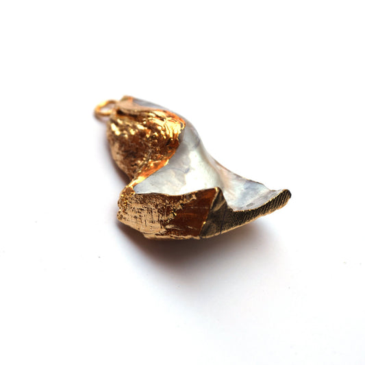 23mm x 42mm OOAK Gold Electroplated Mother of Pearl Freeform Shaped Focal Pendant