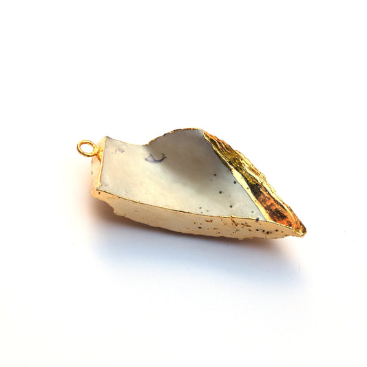 20mm x 54mm OOAK Gold Electroplated Mother of Pearl Freeform Shaped Focal Pendant
