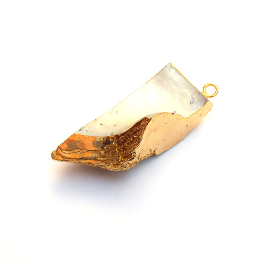 20mm x 54mm OOAK Gold Electroplated Mother of Pearl Freeform Shaped Focal Pendant