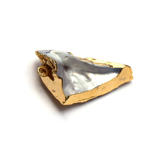 32mm x 45mm OOAK Gold Electroplated Mother of Pearl Freeform Shaped Focal Pendant