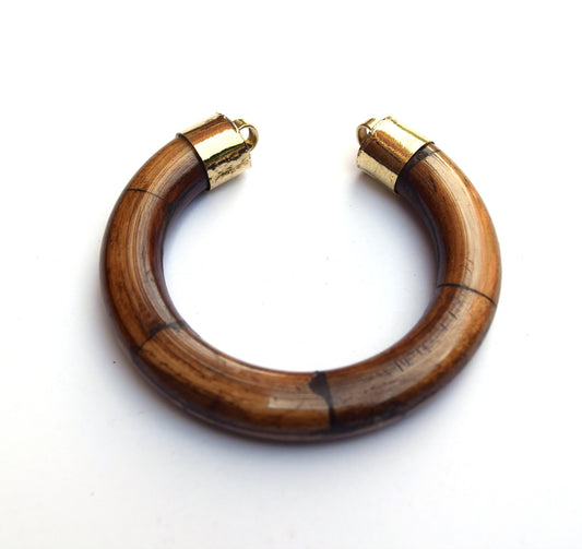 2.5" Medium Brown Double Ended Thick U-Shaped Crescent Natural Ox Bone Focal Pendant W Inward-Facing Bails ~ 60mm x 63mm -