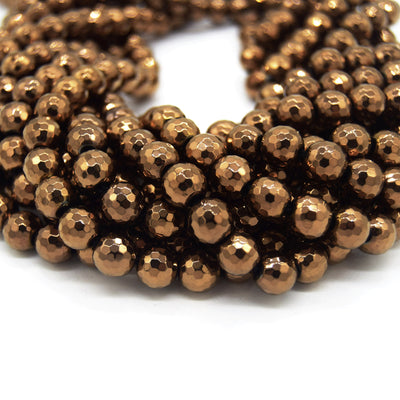 Hematite Beads | Faceted Metallic Bronze Round Natural Gemstone Beads - 4mm 6mm 8mm 10mm Available
