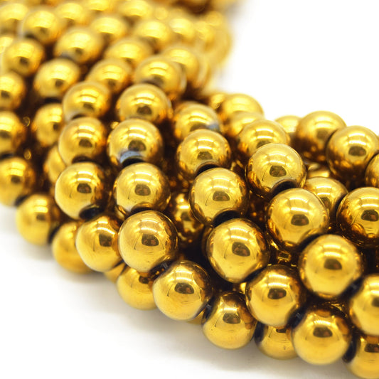 Hematite Beads | Metallic Gold Round Natural Gemstone Beads - 4mm 6mm 8mm 10mm Available