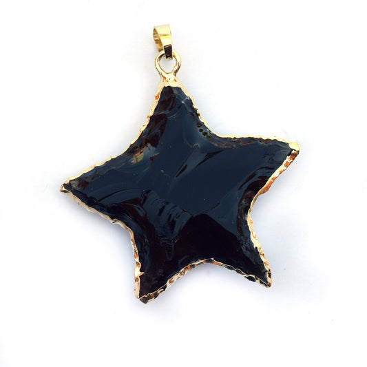 35mm x 35mm Approximately Gold Electroplated Black Agate Gemstone Star Pendant