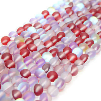 Synthetic Moonstone Beads | Mystic Aura Quartz Beads | Red Matte Holographic Glass Beads - 6mm 8mm 10mm 12mm Available