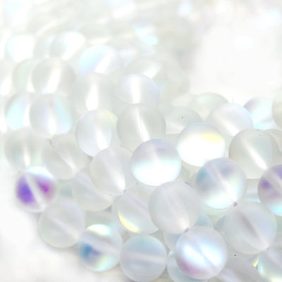 Synthetic Moonstone Beads | Mystic Aura Quartz Beads | White Matte Holographic Glass Beads - 6mm 8mm 10mm 12mm Available