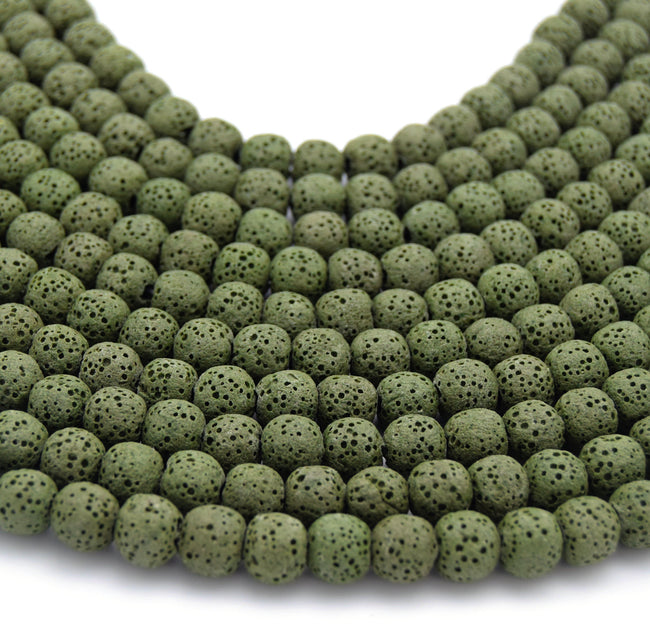 Lava Beads | Olive Green Round Diffuser Beads - 6mm 8mm 10mm 12mm 14mm 16mm 18mm Available