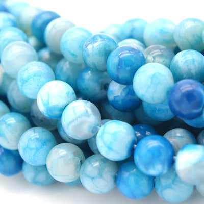 Smooth Aqua Mottled Dyed Agate Round/Ball Shaped Beads - Sold by 15.5" Strands - Quality Gemstone - (4mm 6mm 8mm 10mm Available)