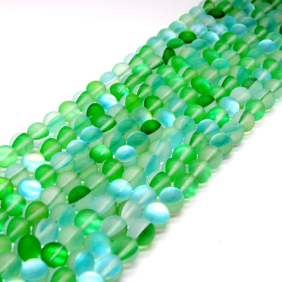 Synthetic Moonstone Beads | Mystic Aura Quartz Beads | Green Matte Holographic Glass Beads - 6mm 8mm 10mm 12mm Available