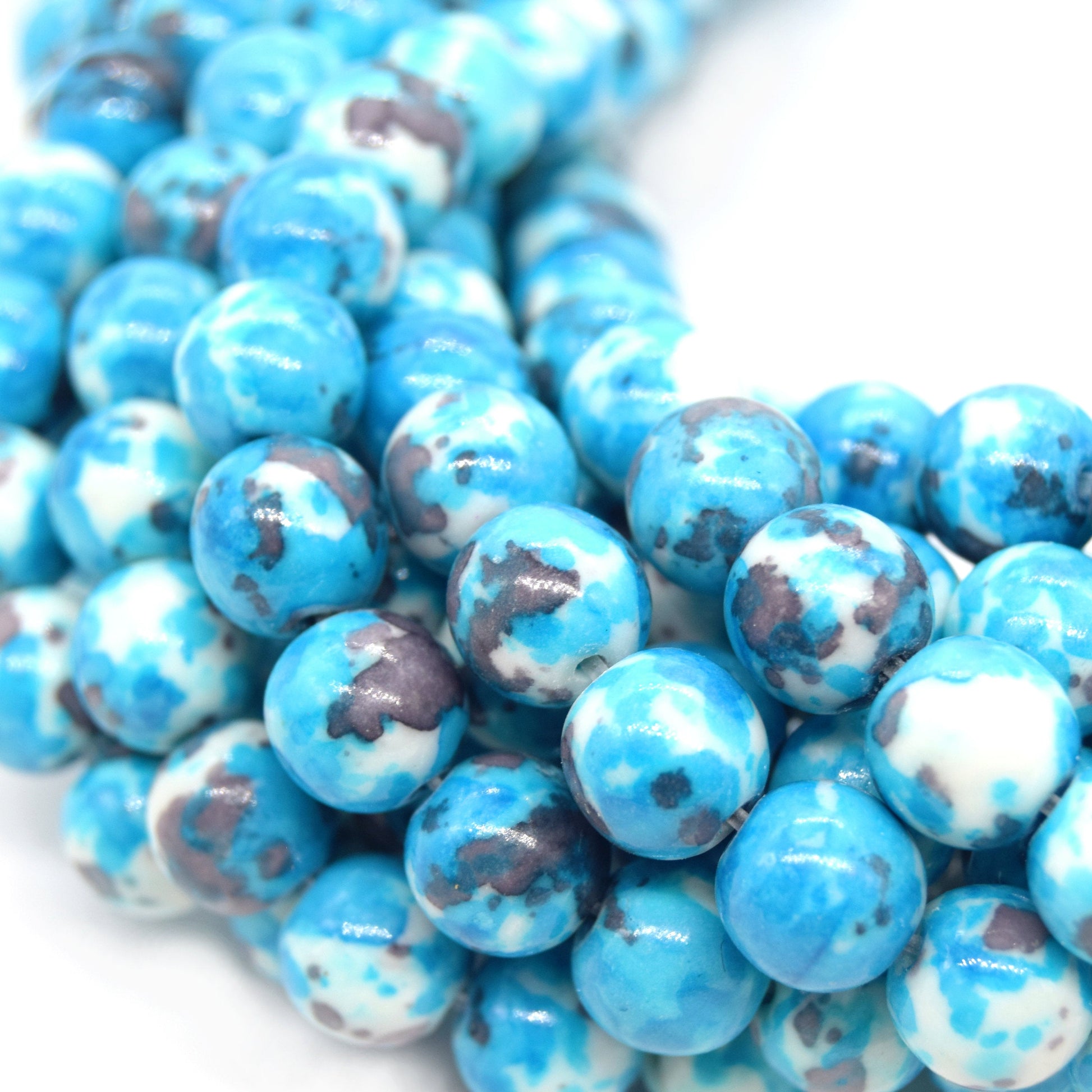 Dyed Mottled Jade Beads | Dyed Blue Gray and White Round Gemstone Beads - 6mm 8mm 10mm 12mm Available