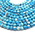 Dyed Mottled Jade Beads | Dyed Blue Gray and White Round Gemstone Beads - 6mm 8mm 10mm 12mm Available